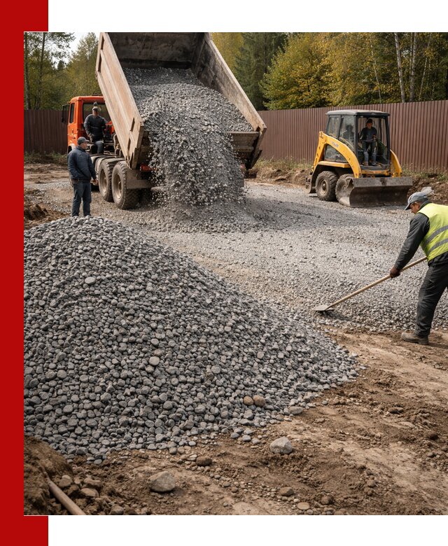 Отсыпка участка щебнем с доставкой и уплотнением в Ижевске