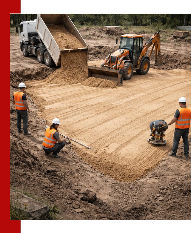 Устройство песчаной подушки для фундаментов и дорог в Ижевске